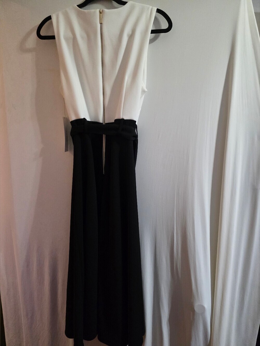 NWT Calvin Klein Black White Colorblock Midi Dress Belted Size 10 - Picture 6 of 11